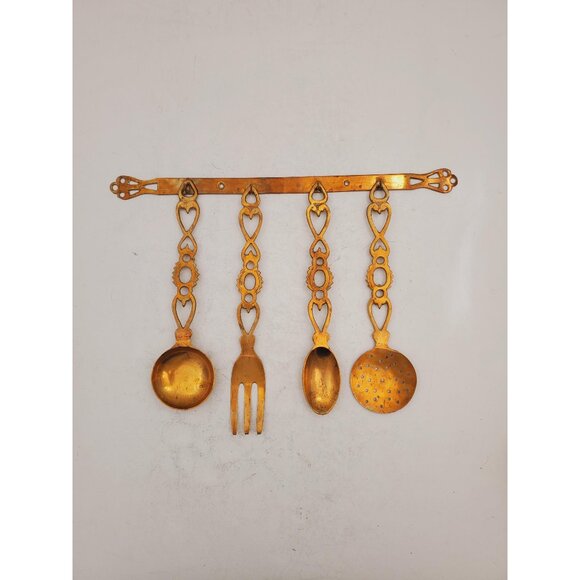 Set of 4 brass CUTLERY on the wall hanger colectable Utensils with wall … - Picture 1 of 9
